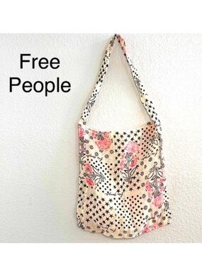 New Free People Reusable Tote Bag Linen Lightweight Floral Shopping Bag